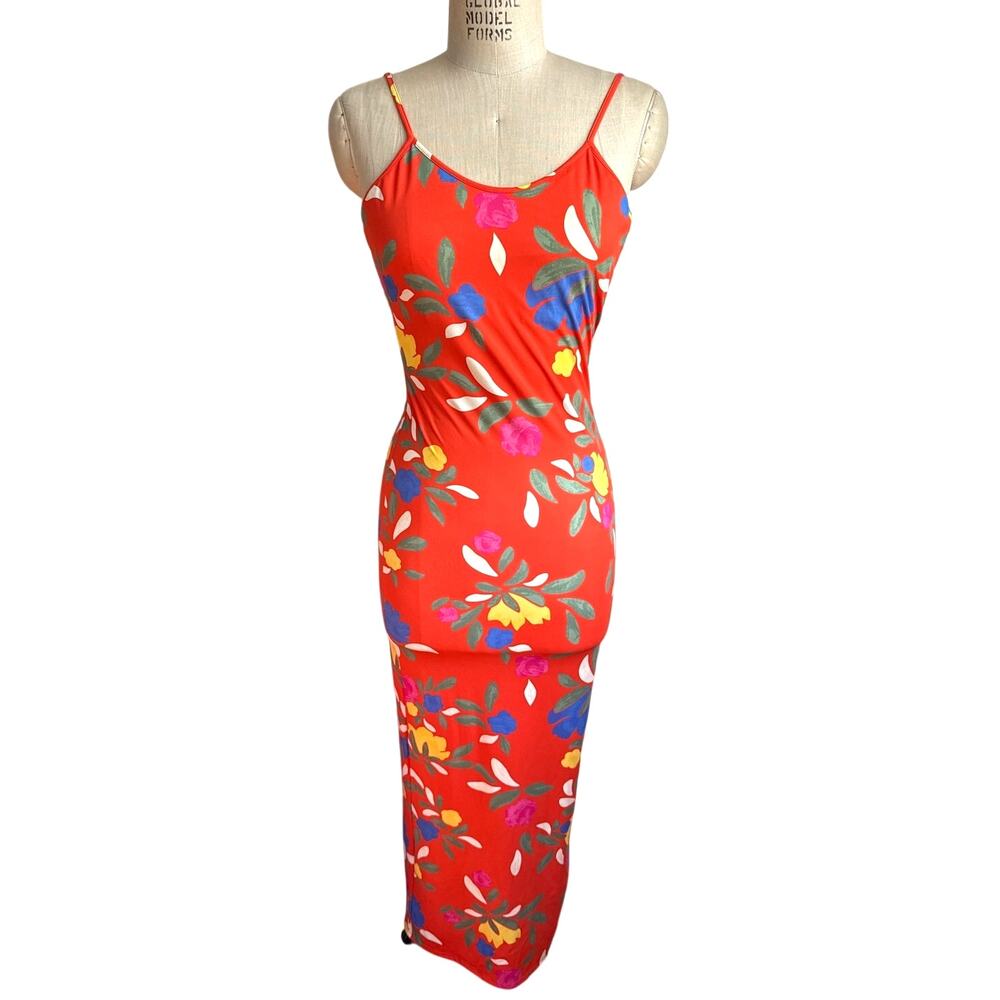 CAROLINE CONSTAS Melina Long Dress in Orange Floral Size Small